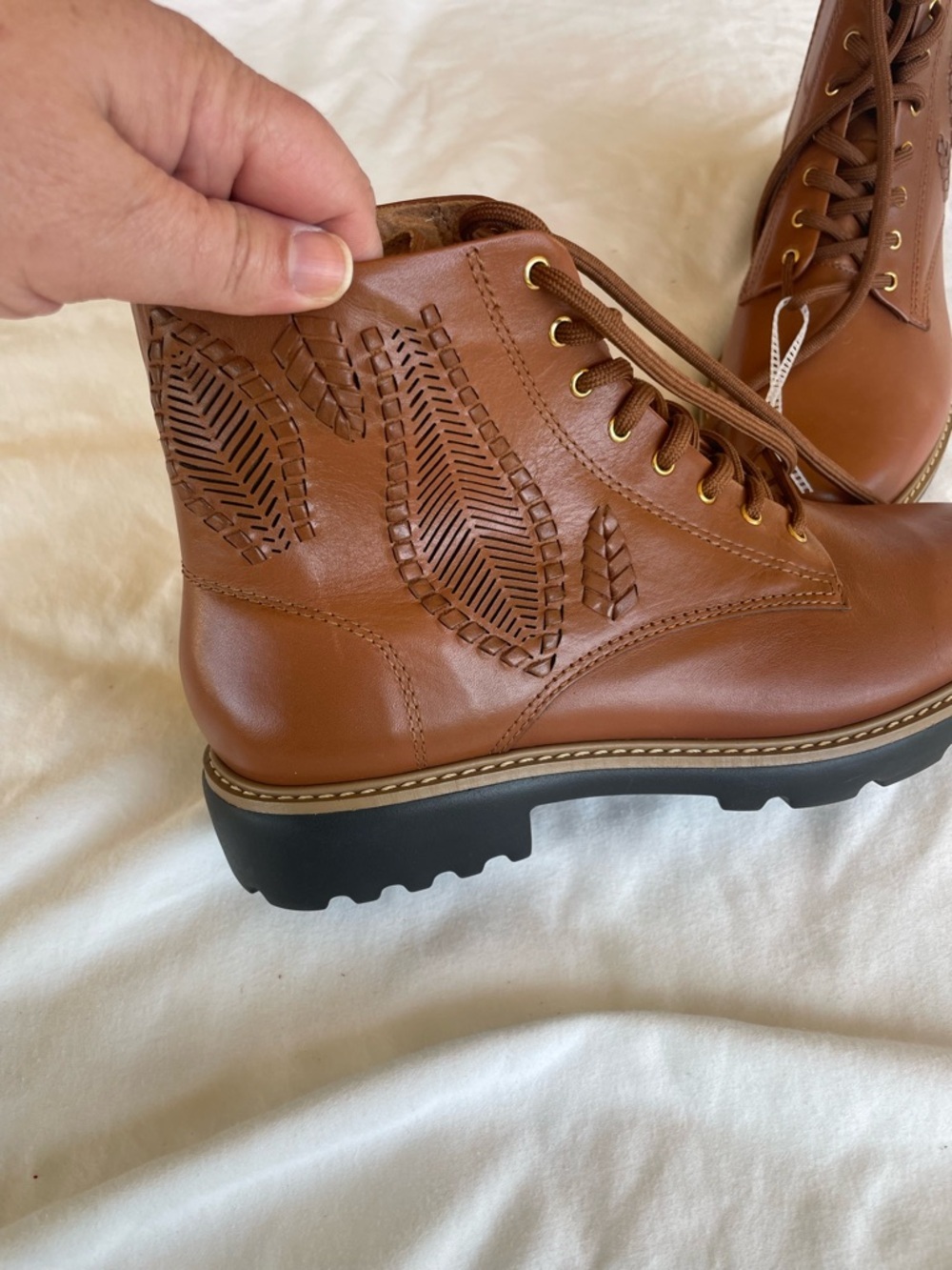 Brio Soho Leather Combat Boots Size 8.5 Brown Lace Up Zip 🌿 - Picture 6 of 6